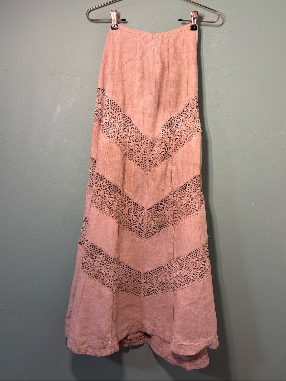 Antique Edwardian Off White Linen Lawn Skirt with Crochet Panels